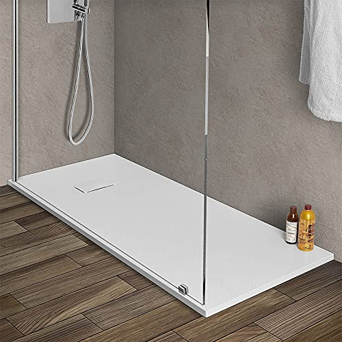 Piatto doccia in Resina, disponibile in diverse misure, design ultraslim con effetto pietra serie Agorà (80x160, Bianco)