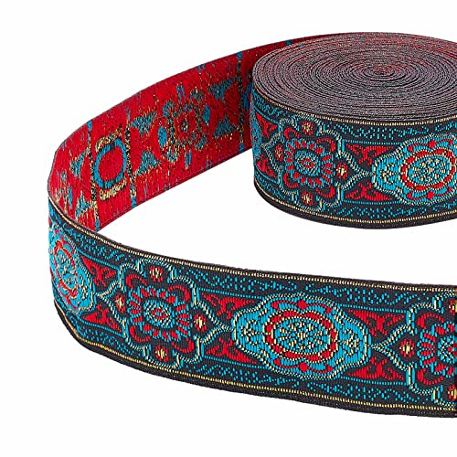 PH PandaHall 7 m Jacquardband zum nähen, 33mm Vintage Nähen Besticktes Gewebtes Band Blumenstoffbesatz Fransen Nähdekor-Besatz Für DIY Bekleidungszubehör Verzierung Dekorationen