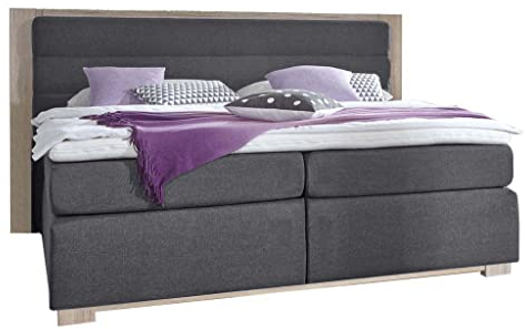Froschkönig24 Ohio Boxspringbett Bett 180 x 200 cm Graphit Sawana/San Remo-Eiche, Ausführung:Variante 2