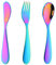 Rainbow Children Cutlery Metal, 3 Pcs Stainless Steel Kids Flatware Set with Knife/Fork/Spoon, Todler Silverware Healthy & Mirror Polished, Dishwasher Safe