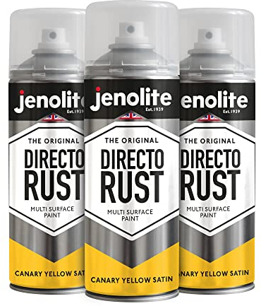 JENOLITE Directorust Spray Paint Satin Finish | CANARY YELLOW | 3 x 400ml | Direct To Rust Spray Paint For Metal | All-In-One Multi Surface Paint for Metal, Wood, Plastic, Ceramic | RAL 1018