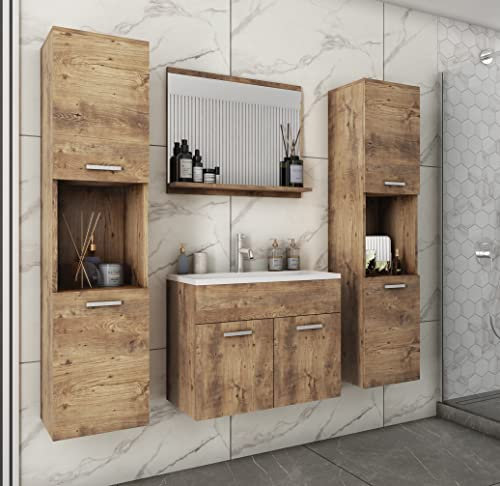 PIASKI Montréal XL Ensemble de meubles de salle de bain, lavabo inclus, différentes couleurs (châtaigne) One Size