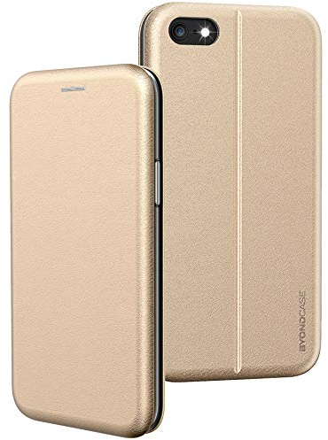 BYONDCASE iPhone 6s Plus Hülle Gold, iPhone 6 Plus Handyhülle Deluxe Leder Flip-Case Klapphülle Fullbody 360 Grad Rundumschutz Ultra Slim mit Kredit-Kartenfach und Standfunktion