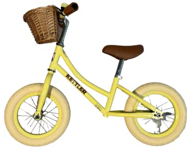 KETTLER Laufrad Go in Lemon | Ab 2 Jahren | Kinderlaufrad im Retro-Design | Verstellbarer Sattel & Lenker | 12 Zoll Räder | Robuster Stahlrahmen | Mit Weidenkorb und Klingel