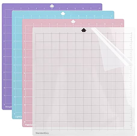12x12 Zoll Schneidematte für Silhouette Cameo 4/3/2/1, 4er Pack Selbstklebende Schneidematten Standardgrip, Lightgrip, Stronggrip FrabricGrip Cutting Mat Vielzahl Klebend Rutschfeste Schneidmatte Set