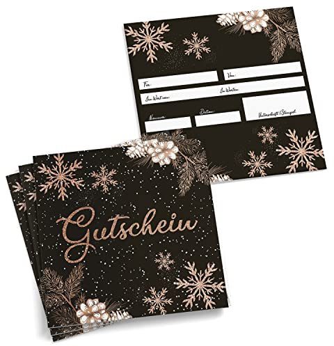 Logbuch-Verlag 10 Gutscheine Weihnachten quadratisch schwarz gold 14,8 cm Geschenkgutschein Weihnachtsgutschein zum Beschriften