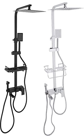 Futchoy Duschsystem Duschpaneel Regendusche Set Regendusche mit 360°Drehung einstellbare Montagelochabstand (5.12-6.69inch) Mit einer Trennwand für Seife (silber)