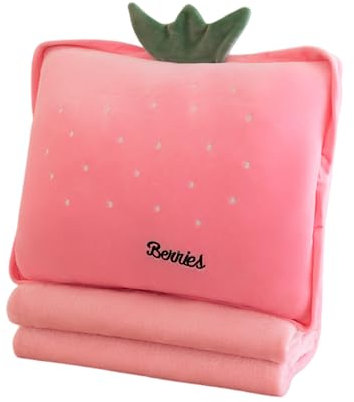 Rikyo Reisedecke und Kissen-Set, gefüllt, 38,1 cm, 3-in-1, Plüsch, gefüllt, Umarmungskissen mit wärmenden Händen, Kissendecke für Kinder, Geschenk, Reisen, Flugzeug, Zug, Bett, Büro, Nickerchen (Rosa