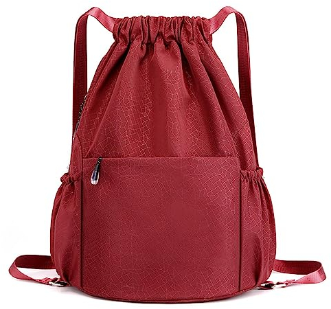 X SIM FITNESSX Sport Turnbeutel, Wasserdicht Beutel Unisex Rucksack Daypack Gym Bag, Sportbeutel Beuteltasche für Schule Sport, Reisen und Outdoor (Dunkle Rot-Musterstil)