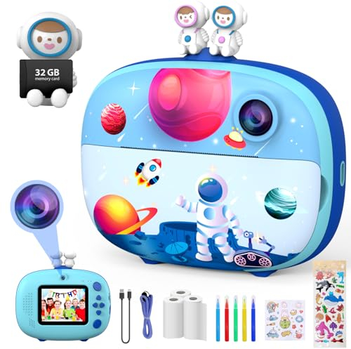 Camara Fotos Infantil Instantanea,CHAKEYAKE Camara Fotos Infantil, 1080P/20MP Cámara Instantánea con Tarjeta SD de 32GB, Papel de Impresión y Lápices de Colores, para Niños y Niñas 3 a 12 Años (Azul)