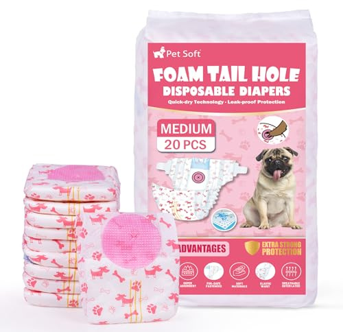 Pet Soft Hundewindeln für Hündinnen, 20 Stück Einweg Windeln für Hunde&Katzen, Hochsaugfähige Katzenwindeln Läufigkeitshose für Hündinnen mit verstellbarem Schwanzloch (M-20 Stück)