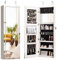 GOPLUS Armoire à Bijoux avec Miroir, Organisateur de Bijoux Mural avec Étagère de Rangement, Serrure, Lumière LED, Écran Tactile, pour Maquillage, Cosmétiques, Boucles d'Oreille