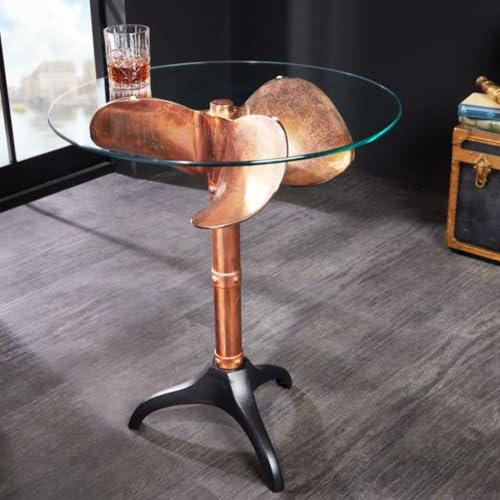 LEBENSwohnART Maritimer Design-Tisch ELICA H73cm Kupfer-schwarz Beistelltisch Esstisch Aluminium Schiffsschraube