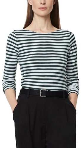 Marc O'Polo Damen Langarmshirt aus Bio-Baumwolle mit U-Boot-Ausschnitt, Mehrfarbig (Multi/White Midnight Pine), S