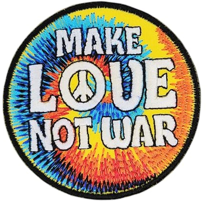 Make Love not War Aufnäher zum aufbügeln oder aufnähen Bügelbild Aufbügler für Kleidung gestickter Bügelpatch Applikation Regenbogen Peace Patch Größe 7,4 x 7,4 cm