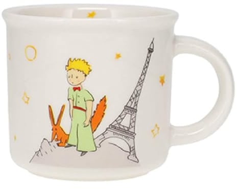 KIUB Mini tasse expresso - motif Petit Prince et son renard prêt de la Tour Eiffel de Paris - fond blanc - porcelaine fine et hauteur 7,5CM