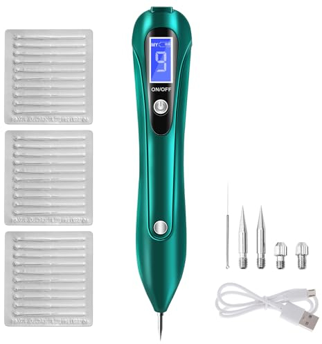 Muttermal Entfernen - VOONEEN Maulwurf Entfernen Professioneller Schönheits-Stift, mit 9 Stärke Stufen für Gesicht und Körper, Entfernung Warzen, Nävus, Muttermal, mit USB Aufladbar (Grün)