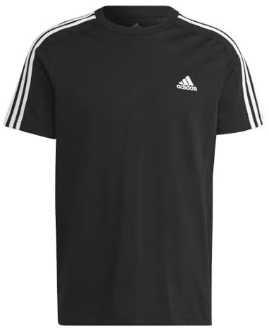 adidas Men's Essential Three Stripes Single Jersey TEE, Black/White, L