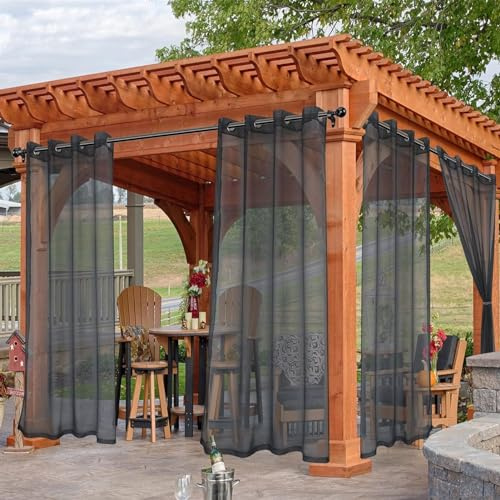 SK Studio Outdoor Vorhang Transparent Wasserdicht Voile Gardinen Outdoorvorhänge mit Ösen für Gartenlaube Balkon Terrasse Pavillon, 2 Stück Grau, 254x213cm