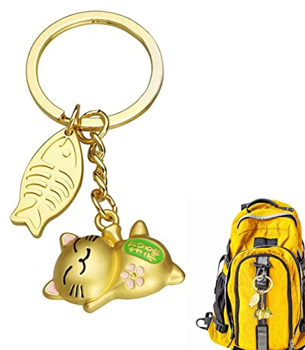 Goldene Katze Keychian, Lucky Cat Schlüsselanhänger Ringe für Reichtum Glück | Fortune Cat Schlüsselanhänger Tasche hängende Anhänger Dekoration süßer Schlüsselhalter