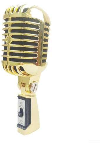 ZYWUOY Dynamisches Bühnenmikrofon, Karaoke-Retro-Metallgehäuse, Live-Broadcast-Mikrofon (Gold)