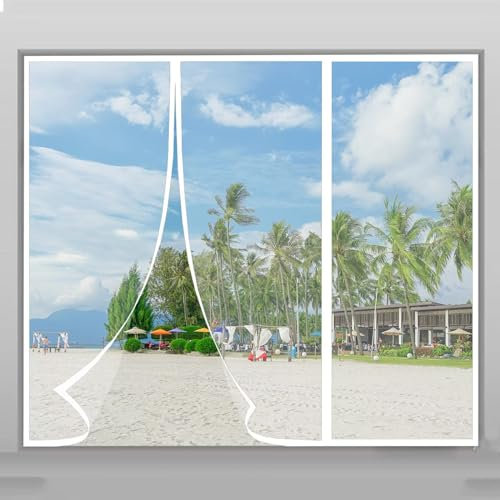 Porta con zanzariera magnetica, 130x185cm Tenda in rete per zanzariera per carichi pesanti, autosigillante, mani libere, gancio per telaio Bianco