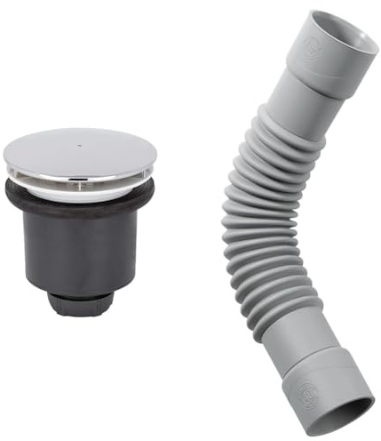 Wirquin 30723746 Bonde de douche Tourbillon à sortie verticale pour receveurs ø90 avec dôme en ABS, chromé, Gris & 79008001 Raccord universel magicoude D40 à coller, gris