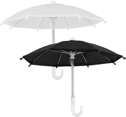 SAFIGLE Mini-Puppenschirm 2 Miniatur-Regenschirme Winziger Pflanzenschirm Strand Sonniger Regnerischer Regenschirm Modell Für Fotografie Requisite Weiß Und Schwarz 27 cm