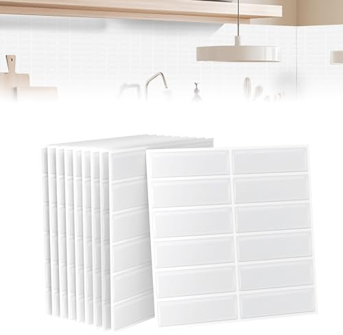 ACXIN 20 Stück Fliesenaufkleber für Küche Bad - PVC 3D Klebefliesen Startseite Dekore, Schälen und Kleben, 30 x 30cm (Eiskristallweiß Langziegel)