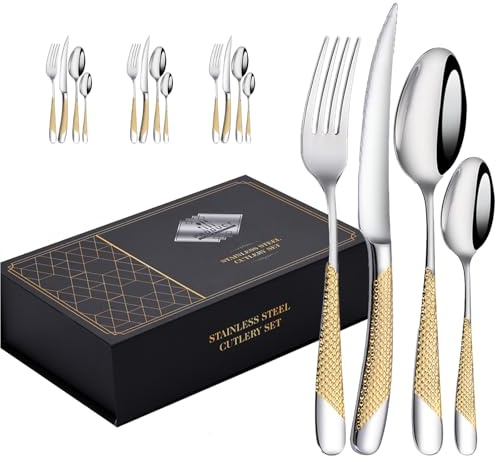 Couverts Ménagères Ensemble De 4 Acier Inoxydable Élégant Sain Durable, Comprend Une Cuillère À Fourchette À Couteau Pour Maison, Hôtel, Restaurant, Nouvelle Maison (Or,16pcs)
