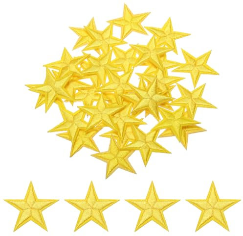 sourcing map 33Pcs Star Iron on Patches Small Star Embroidered Patches Applique Sew on Patches for DIY Crafts Clothing Repairing Bag Hat Decoration,Yellow