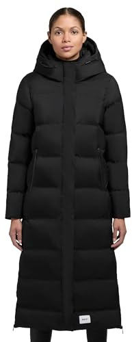 khujo Damen Wintermantel warmer langer Steppmantel mit Kapuze und seitlichen Gehschlitzen Mayla2-YM Black Gr. M