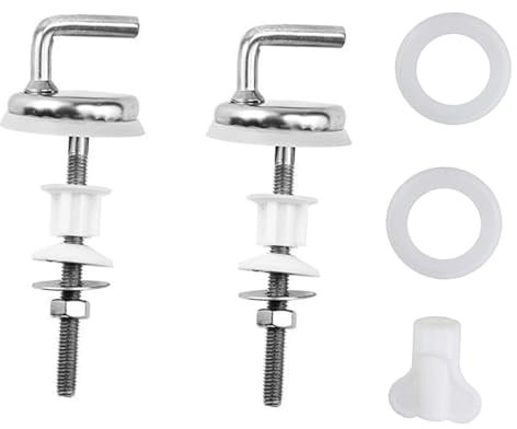2 Pcs Toilet Seat Fittings – Durable Toilet Seat Hinges Replacement Kit with Adjustable Mounting Screws, Stainless Steel and Plastic Fixings for Quick Installation, Universal Fit for Most Toilet Seats