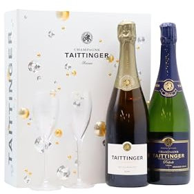 Taittinger - Champagne Flutes Gift Box & 2 x 75cl Brut Reserve 2016, Prelude Grands Crus NV - Champagne 75cl x 2 12.5% ABV