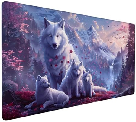 Blau Mousepad XXL 600 x 400 x 3 mm, Groß Gaming Mauspad Wolf Muster, Schreibtischunterlage rutschfeste Gummibasis, Wasserfest Mouse Pad Vernähte Kanten Design, Büro Deko, Geschenke für Frauen Z-864