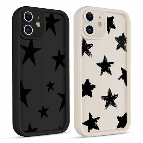 Coiwxmoi 2 Stück Handyhülle für iPhone 11 Hülle, Aesthetic Sterne Star Muster Design Mädchen Frauen Schutzhülle, Weich Silikon Stoßfest Cover Erhöhte Displayränder Y2K Case für iPhone 11 6,1, Schwarz