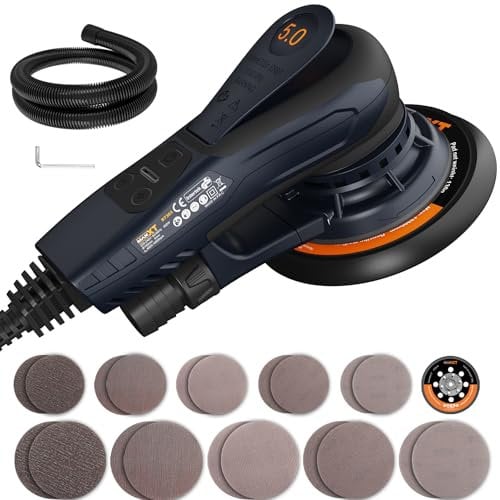 MAXXT Lijadora Orbital Aleatoria sin Escobillas 5,0 mm 230V - Máquina de lijado eléctrica versátil con velocidad variable y 10 discos de lijado