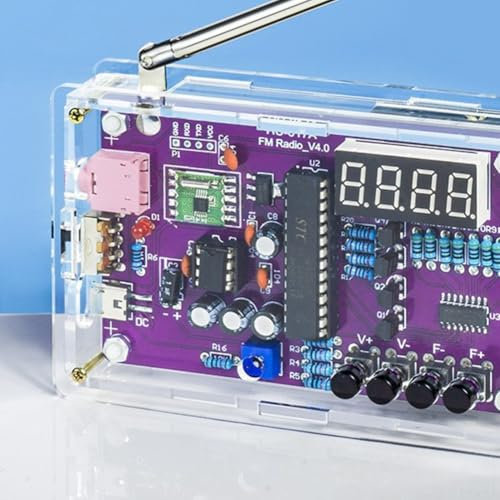 RANRAO Kit radio FM fai da te con display a LED e design acrilico trasparente per una facile visualizzazione (con alloggiamento)