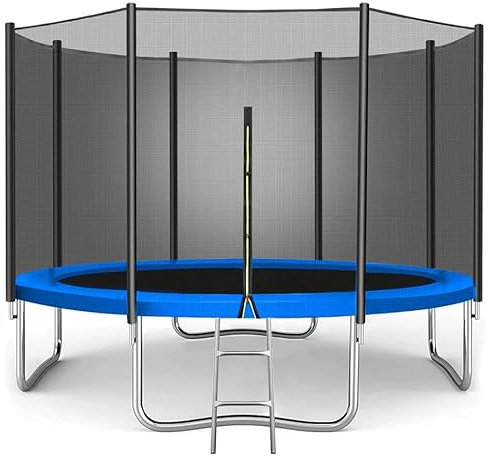 Trampoline for Kids - 6ft/8ft/10ft/12ft/14ft/16ft, Safety Enclosure Net, Ladder, Weatherproof Cover & Shoe Bag Included - Durable Outdoor Bouncing Fun (Blue, 10ft)