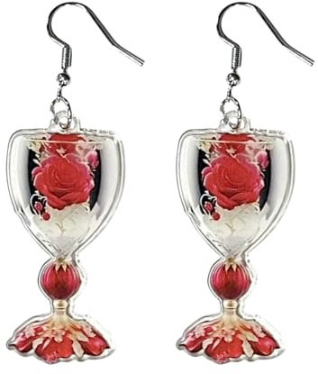 Weinglas-Ohrringe, Weinglas-Ohrringe für Damen, Ohrringe Schmuck 2D Acryl für Frauen, Champagnerglas-Ohrringe für Damen Tropfen Weinglas Rosé Hängend, riferimento alla descrizione, Acryl, Siehe