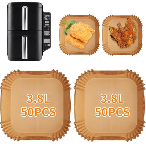 100PCS Air Fryer Liners for Ninja Double Stack 7.6L Air Fryer SL300UK, Dual Air Fryer Paper Liners Disposable, Air Fryer Kitchen Accessories Ninja Double Stack SL300UK