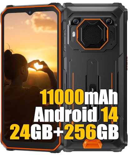Blackview BV6200 Plus Telephone Portable Incassable 2025, 24Go+256Go/2TB Android 14 Téléphone Débloqué, 11000mAh, 16MP+13MP, 6.56 HD+ Smartphone Incassable Etanche, 4G LTE,GPS,NFC,OTG,FM, Orange