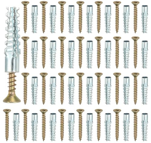 PATIKIL 30 Pezzi Tasselli Per Pareti Vuote Con Viti 0.2 X 1.57, Kit Tasselli In Acciaio Per Pareti In Legno Cemento Intonaco Riparazione Foro Cerniera, Argento (6 X 32mm)