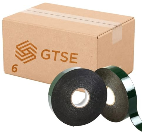 GTSE Car Number Plate Tape, 25mm x 10m, 6 Rolls – Double-Sided Foam Tape for License Plates, Trim, and Badges – Weatherproof and Durable - No Drilling Required