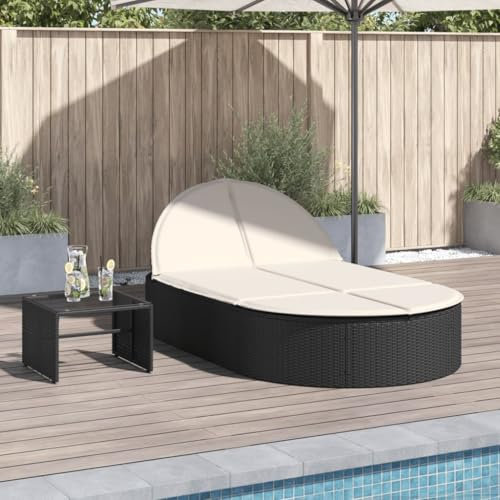 IKAYAA Sonneninsel, Sonnenliege für 2 Personen 3-Fach Verstellbar, Polyrattan Doppelliege Wetterfest, Sonnenbett, Outdoor Bett, Gartenbett, Garten Relaxliege Schwarz