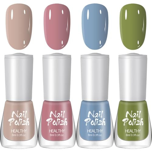 Nail Polish Set - 4Pcs Pastel - Quick Dry Gel Nail Colours - Water Based Breathable - Air Fast Dry Varnish Sets for Women