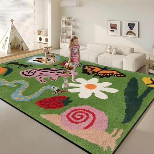 Teppich für Wohnzimmer Schlafzimmer Kurzflor Flauschig Shaggy Bettvorleger Carpet Kinderteppich, Spielteppich Grau Grün Blau Krabbelmatte Teenager Junge Tiere Löwen Elefant (Mehrfarbig 4, 80x120cm)