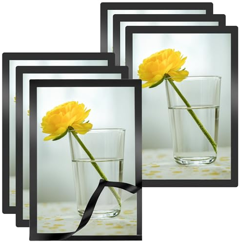 6 Pcs Magnetic Sign Holder 8.3×11.7 In Self Adhesive Display Frame Magnetic Double Sided Reusable Picture Rahmen for Poster Notice Photo Painting Artwork Storage Frames for Door Fridge Window Wall