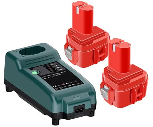 2X 4,0Ah/4000mAh Akku für Makita 12V Akku mit Ladegerät, NI-Mh ErsatzAkku für Makita PA12 1220 1222 1233S 1234 1233 1235 1235B 1235F 192696-2 192698-8 192698-A 193138-9