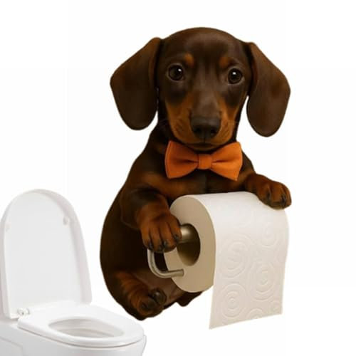 Dog Toilet Roll Holder, Cute Animal Toilet Paper Holder Wall Mounted Toilets Paper Storage Dispenser Toilets Roll Stand Kitchen Statue for Bathroom & Kitchen (Dachshund)